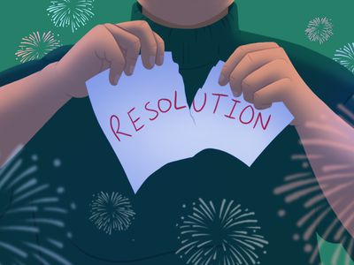 Illustration of woman tearing up her resolution list