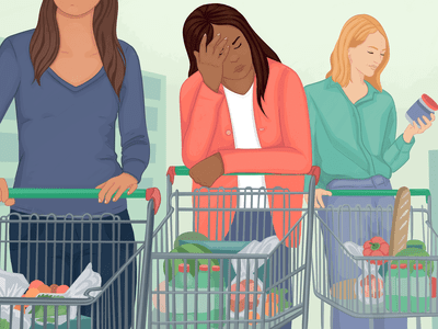 Women waiting in line at grocery store