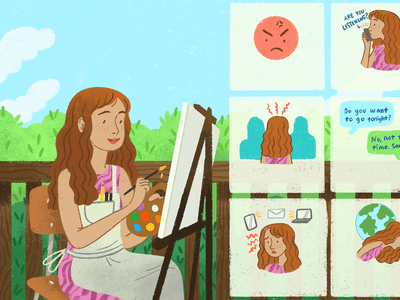 Woman painting alone on an easel outdoors