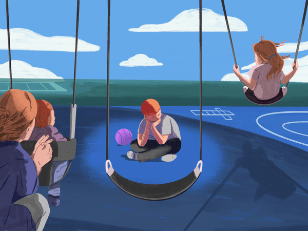 isolated child on a swing set