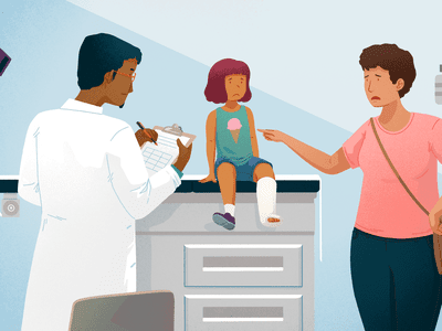 Upset parent pointing at daughter at doctor's office
