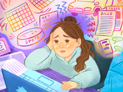 Girl stressed thinking of tasks in front of her computer