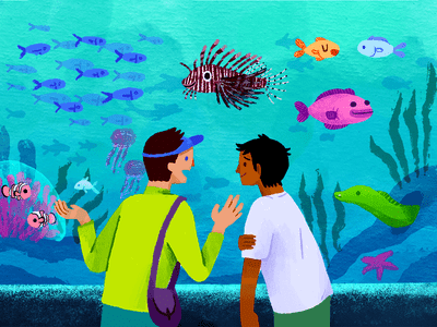Two people at an aquarium